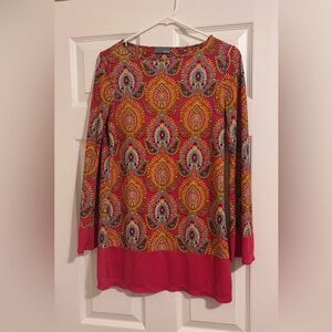 Ellavie Women Multi Color Paisley Long Sleeve Dress One Size Boho